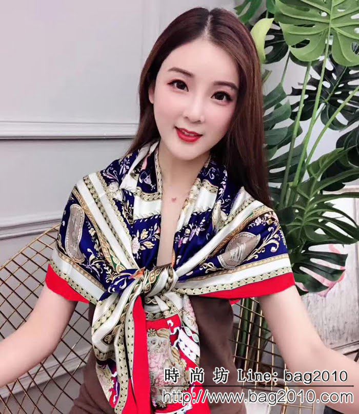 HERMES愛馬仕經典款 2018專櫃新品真絲緞面燙金大方巾 LLWJ7707